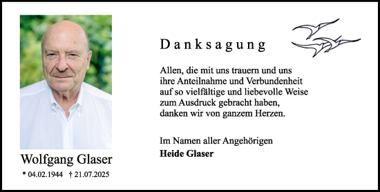 Traueranzeige von Wolfgang Glaser von Darmstädter Echo