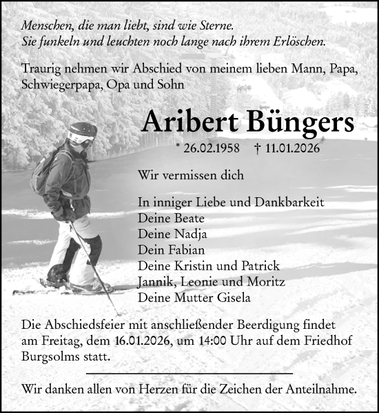 Traueranzeige von Aribert Büngers von Wetzlarer Neue Zeitung