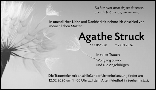 Traueranzeige von Agathe Struck von Darmstädter Echo