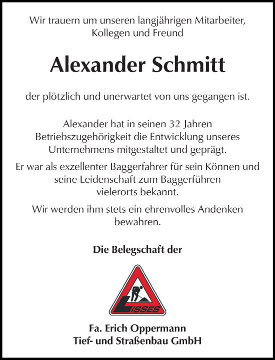 Traueranzeige von Alexander Schmitt von Dill Block