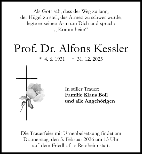 Traueranzeige von Alfons Kessler von Darmstädter Echo