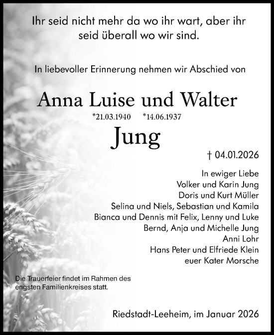 Traueranzeige von Anna Luise Jung von Groß-Gerauer Echo