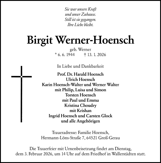 Traueranzeige von Birgit Werner-Hoensch von Groß-Gerauer Echo