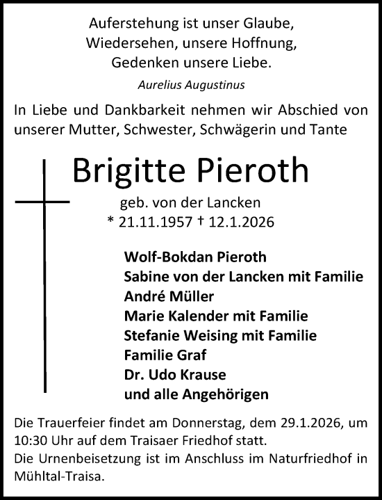 Traueranzeige von Brigitte Pieroth von Darmstädter Echo