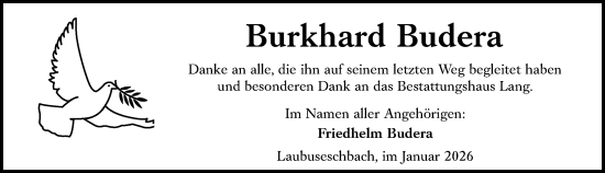 Traueranzeige von Burkhard Budera von Weilburger Tageblatt