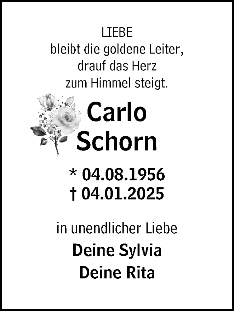  Traueranzeige für Carlo Schorn vom 03.01.2026 aus Allgemeine Zeitung Mainz