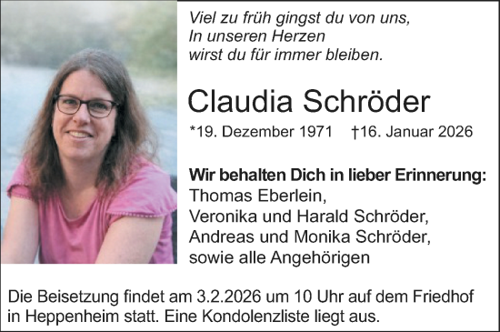 Traueranzeige von Claudia Schröder von Starkenburger Echo