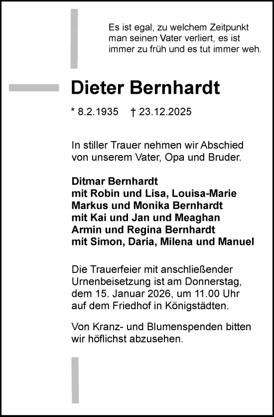 Traueranzeige von Dieter Bernhardt von Rüsselsheimer Echo