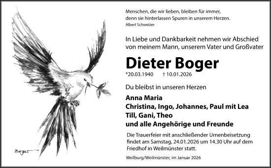 Traueranzeige von Dieter Boger von Weilburger Tageblatt