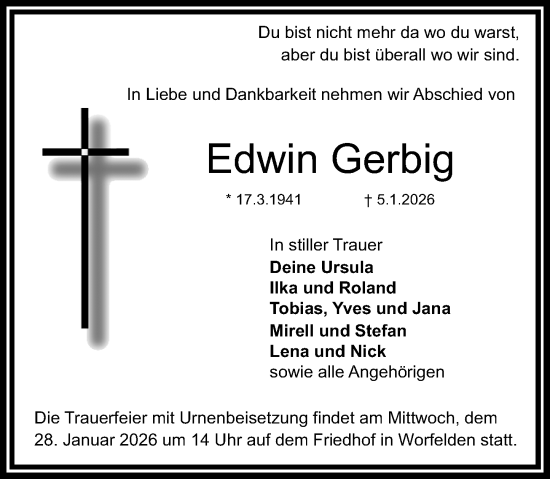 Traueranzeige von Edwin Gerbig von Groß-Gerauer Echo