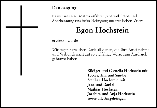 Traueranzeige von Egon Hochstein von Rüsselsheimer Echo