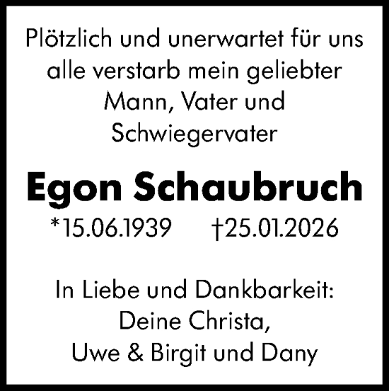 Traueranzeige von Egon Schaubruch von Allgemeine Zeitung Mainz