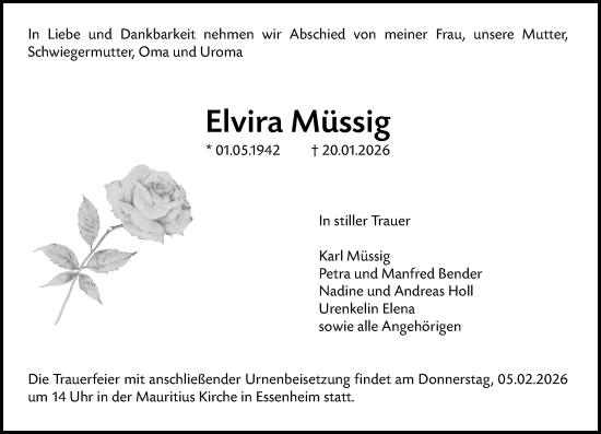 Traueranzeige von Elvira Müssig von Allgemeine Zeitung Mainz
