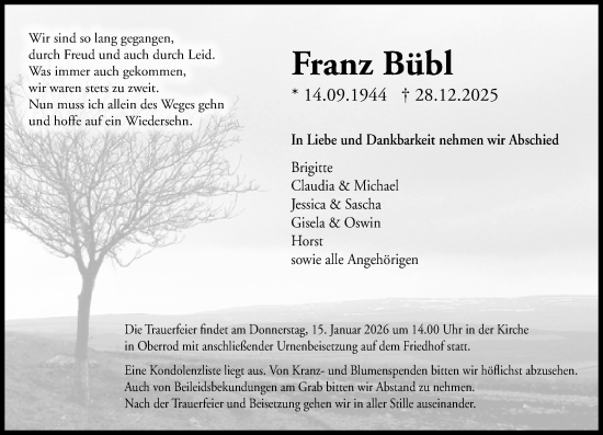 Traueranzeige von Franz Bübl von Idsteiner Land/Untertaunus