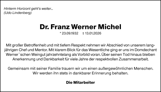 Traueranzeige von Franz Werner Michel von Hochheimer Zeitung