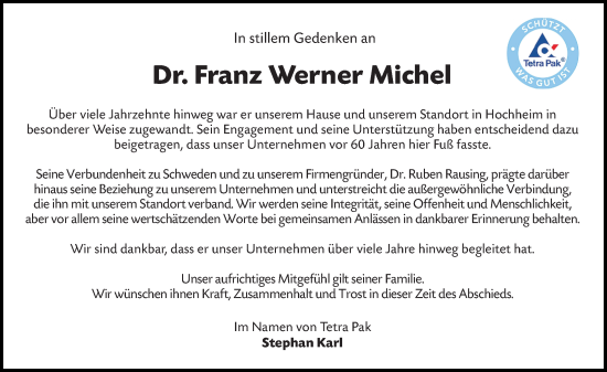 Traueranzeige von Franz Werner Michel von Hochheimer Zeitung