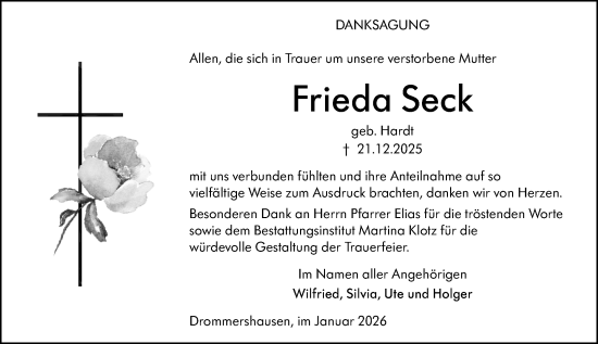 Traueranzeige von Frieda Seck von Weilburger Tageblatt