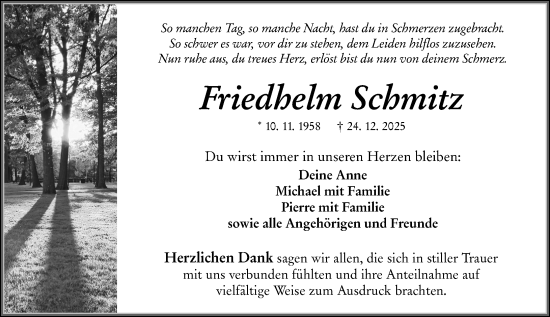 Traueranzeige von Friedhelm Schmitz von Wetzlarer Neue Zeitung