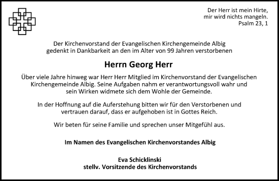 Traueranzeige von Georg Herr von Allgemeine Zeitung Alzey