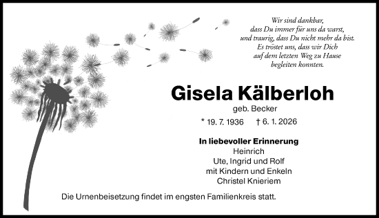 Traueranzeige von Gisela Kälberloh von Groß-Gerauer Echo