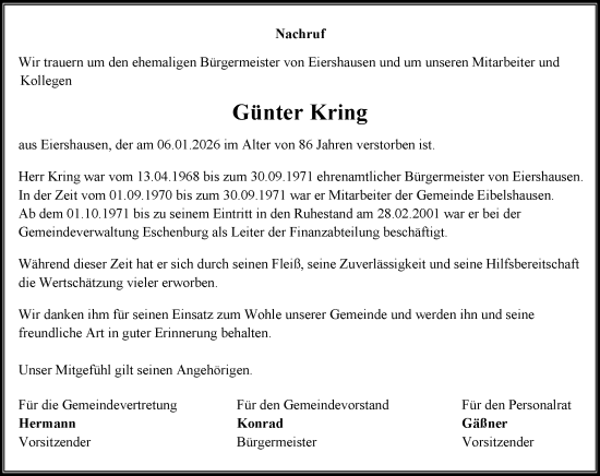 Traueranzeige von Günter Kring von Dill Block