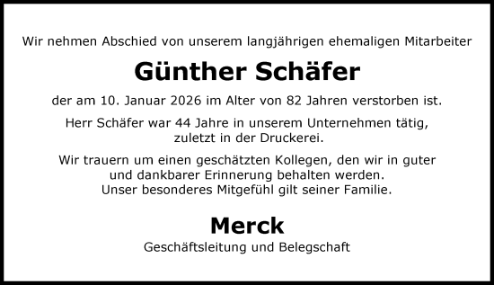 Traueranzeige von Günther Schäfer von Darmstädter Echo