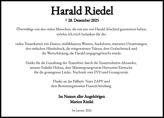 Traueranzeige von Harald Riedel von Wiesbadener Kurier
