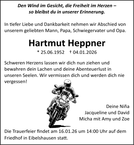 Traueranzeige von Hartmut Heppner von Dill Block