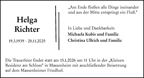 Traueranzeige von Helga Richter von Hochheimer Zeitung