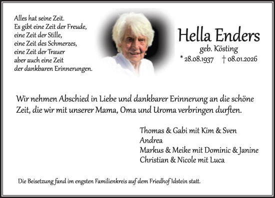 Traueranzeige von Hella Enders von Idsteiner Land/Untertaunus