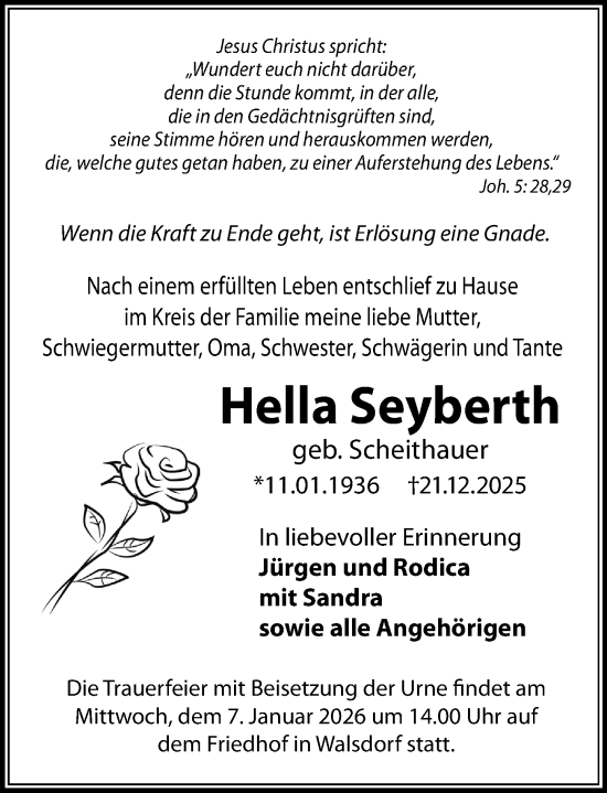 Traueranzeige von Hella Seyberth von Idsteiner Land/Untertaunus
