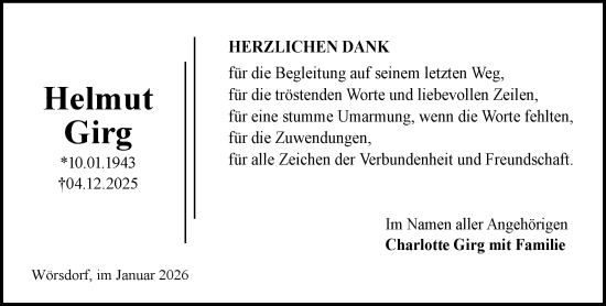 Traueranzeige von Helmut Girg von Idsteiner Land/Untertaunus