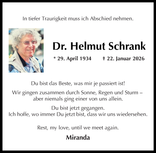 Traueranzeige von Helmut Schrank von Allgemeine Zeitung Rheinhessen-Nahe