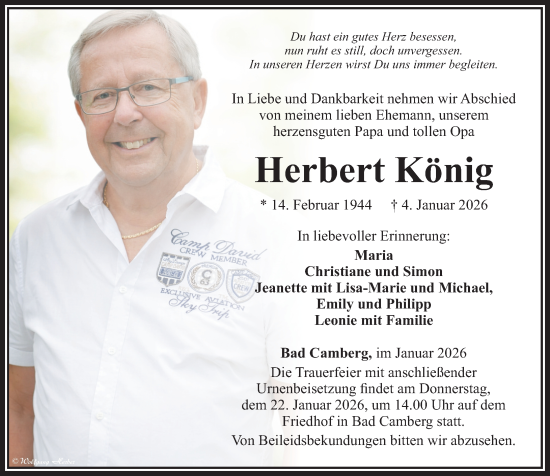Traueranzeige von Herbert König von Camberger Anzeiger