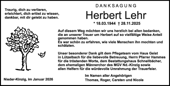 Traueranzeige von Herbert Lehr von Odenwälder Echo