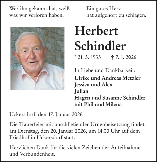 Traueranzeige von Herbert Schindler von Dill Block