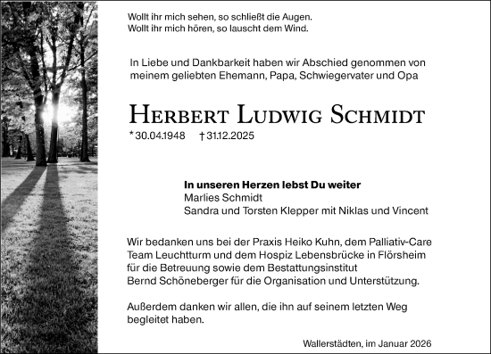 Traueranzeige von Herbert Ludwig Schmidt von Groß-Gerauer Echo