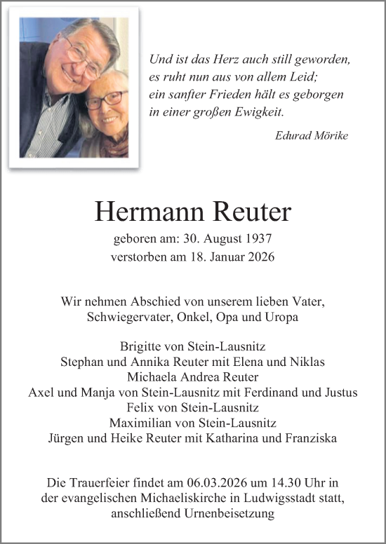 Traueranzeige von Hermann Reuter von Wiesbadener Kurier