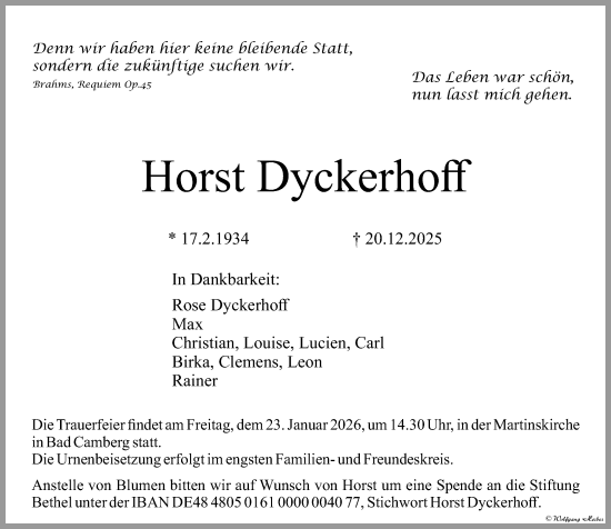 Traueranzeige von Horst Dyckerhoff von Camberger Anzeiger