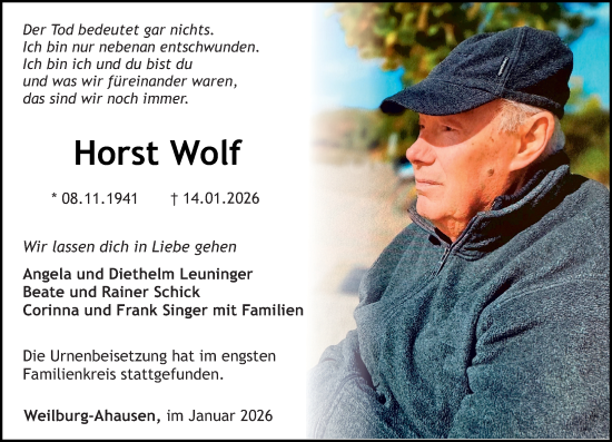 Traueranzeige von Horst Wolf von Weilburger Tageblatt