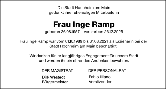 Traueranzeige von Inge Ramp von Hochheimer Zeitung