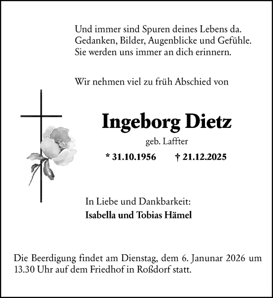 Traueranzeige von Ingeborg Dietz von Darmstädter Echo