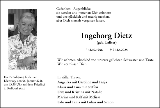 Traueranzeige von Ingeborg Dietz von Darmstädter Echo