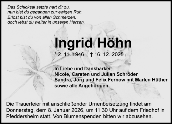 Traueranzeige von Ingrid Höhn von Wormser Zeitung