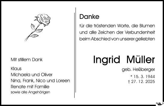 Traueranzeige von Ingrid Müller von Allgemeine Zeitung Mainz