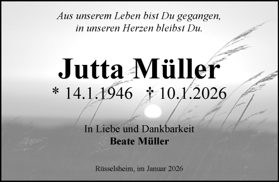 Traueranzeige von Jutta Müller von Rüsselsheimer Echo