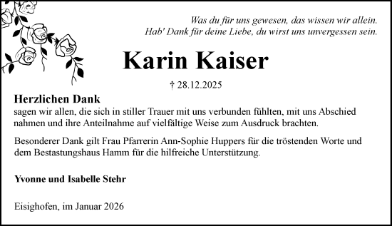Traueranzeige von Karin Kaiser von Rheingau-Taunus-Kreis Wochenblatt