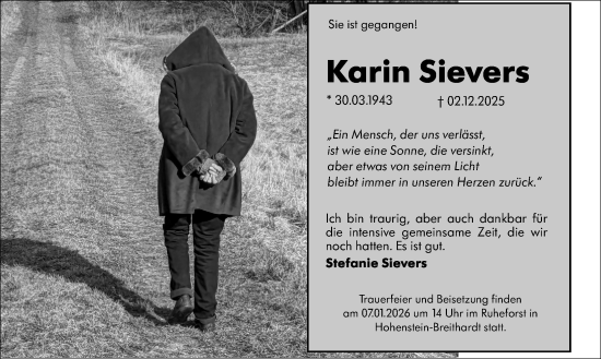 Traueranzeige von Karin Sievers von Wiesbadener Kurier