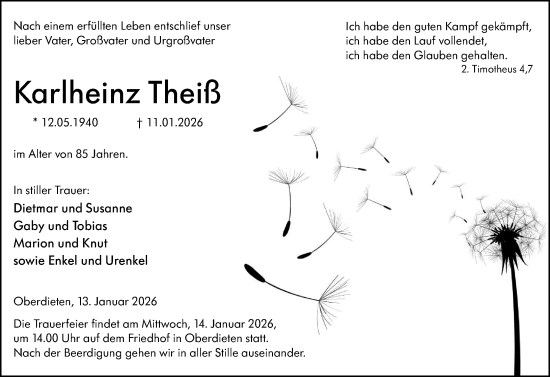 Traueranzeige von Karlheinz Theiß von Hinterländer Anzeiger