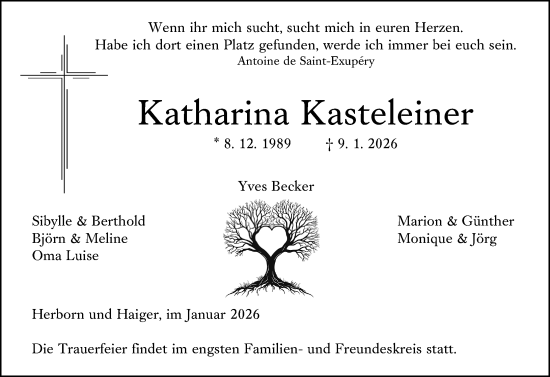 Traueranzeige von Katharina Kasteleiner von Dill Block